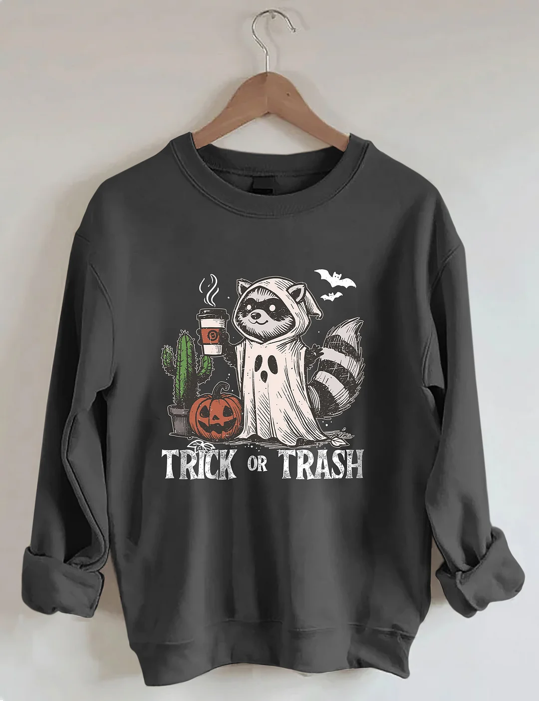 Trick Or Trash Raccoon Halloween Sweatshirt