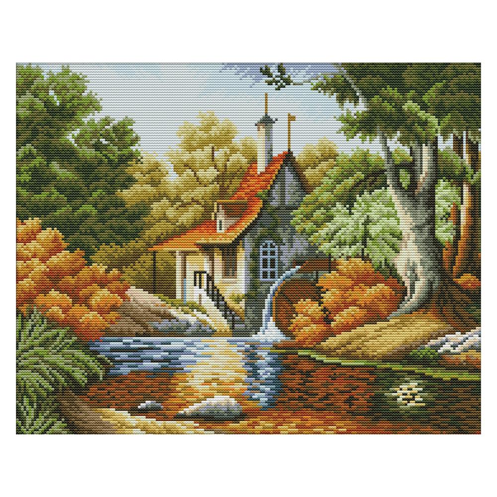 

Hut In Autumn - 14CT Stamped Cross Stitch - 42*34cm, 501 Original