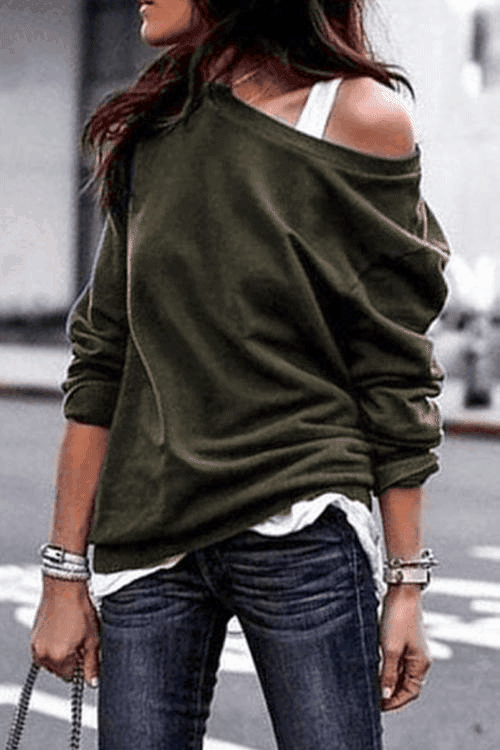 Fashion Long Sleeves One Shoulder T-Shirt-elleschic