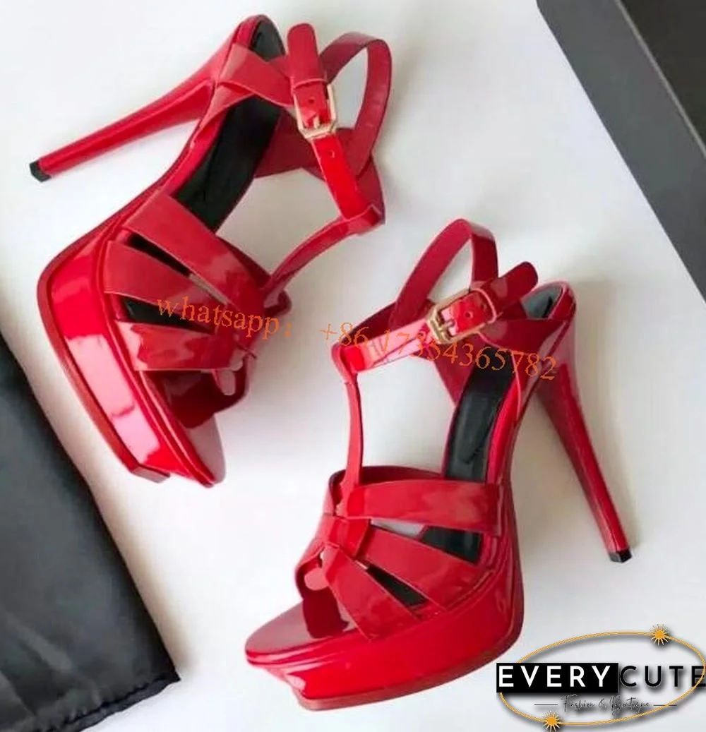 Peep Toe Runway Womens Sandals High Heel Platform Leather Shoes Tribute Sandalias Sexy Ladies Summer Shoes 14cm Thin Heels Pumps