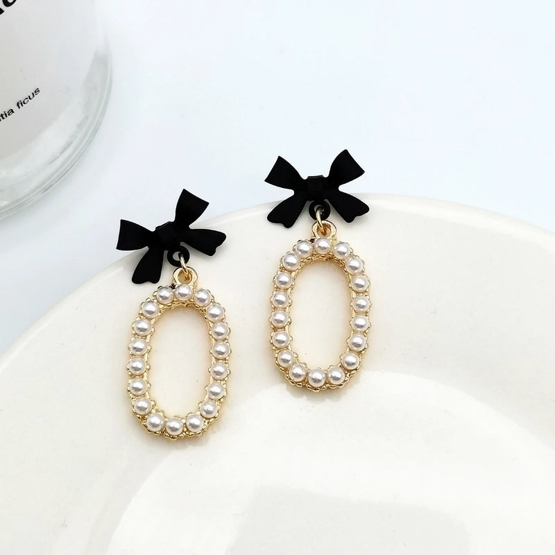 Minimalist Heart Shape Flower Resin Inlay Artificial Pearls Rhinestones Drop Earrings 1 Pair