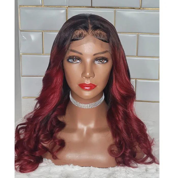 WeQueen 18 Inches 5”x5” Lace Closure Burgundy Body Wavy Wigs 180% Density-100% Human Hair