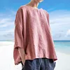 Gioiacombo&trade; Top larghi in cotone e lino con scollo tondo da donna