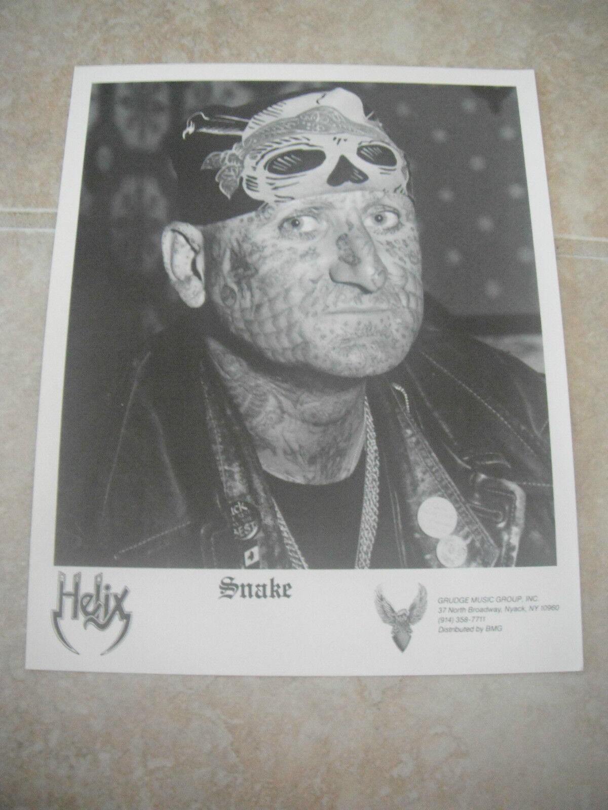 Snake Helix Grudge Music Group Tattoo Face B&W 8x10 Promo Photo Poster painting Picture Original