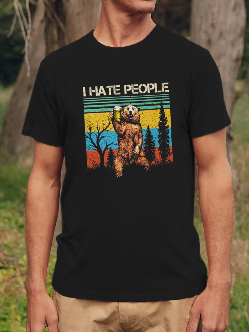 I Hate People Bear Printed Short Sleeve T-Shirt in  mildstyles