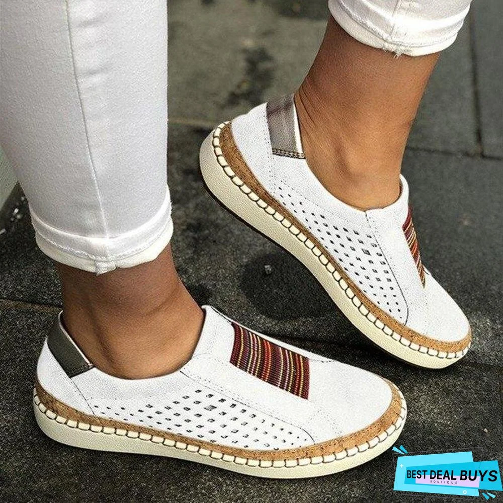 Women Pu Leather Sneaker Flats Shoes Breathable Loafers Flats Shoes
