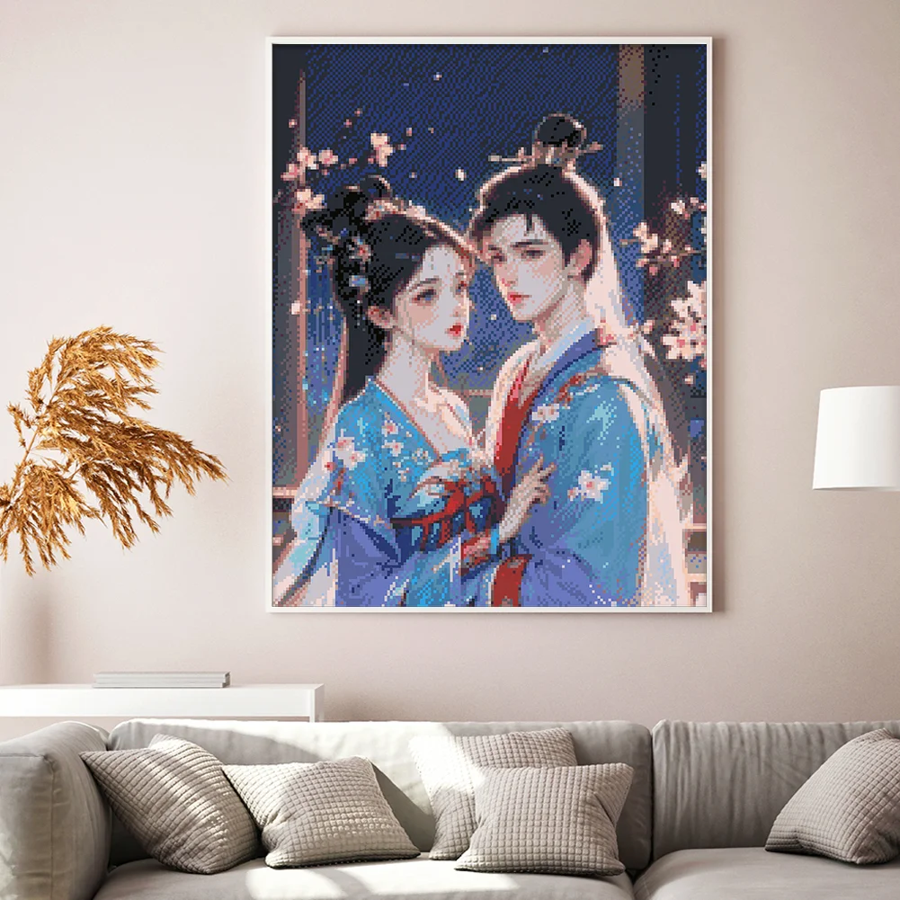 9CT Full Stamped Cross Stitch Bead Embroidery- Antique Couple(Canvas|45*57CM)