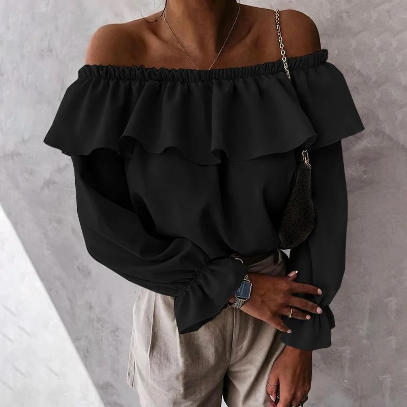 Toloer Spring Summer Elegant Lady Blouses Celmia Women Flare Sleeve Oversize Solid Color Tunic Tops Sexy Off Shoulder Streetwear Blusas