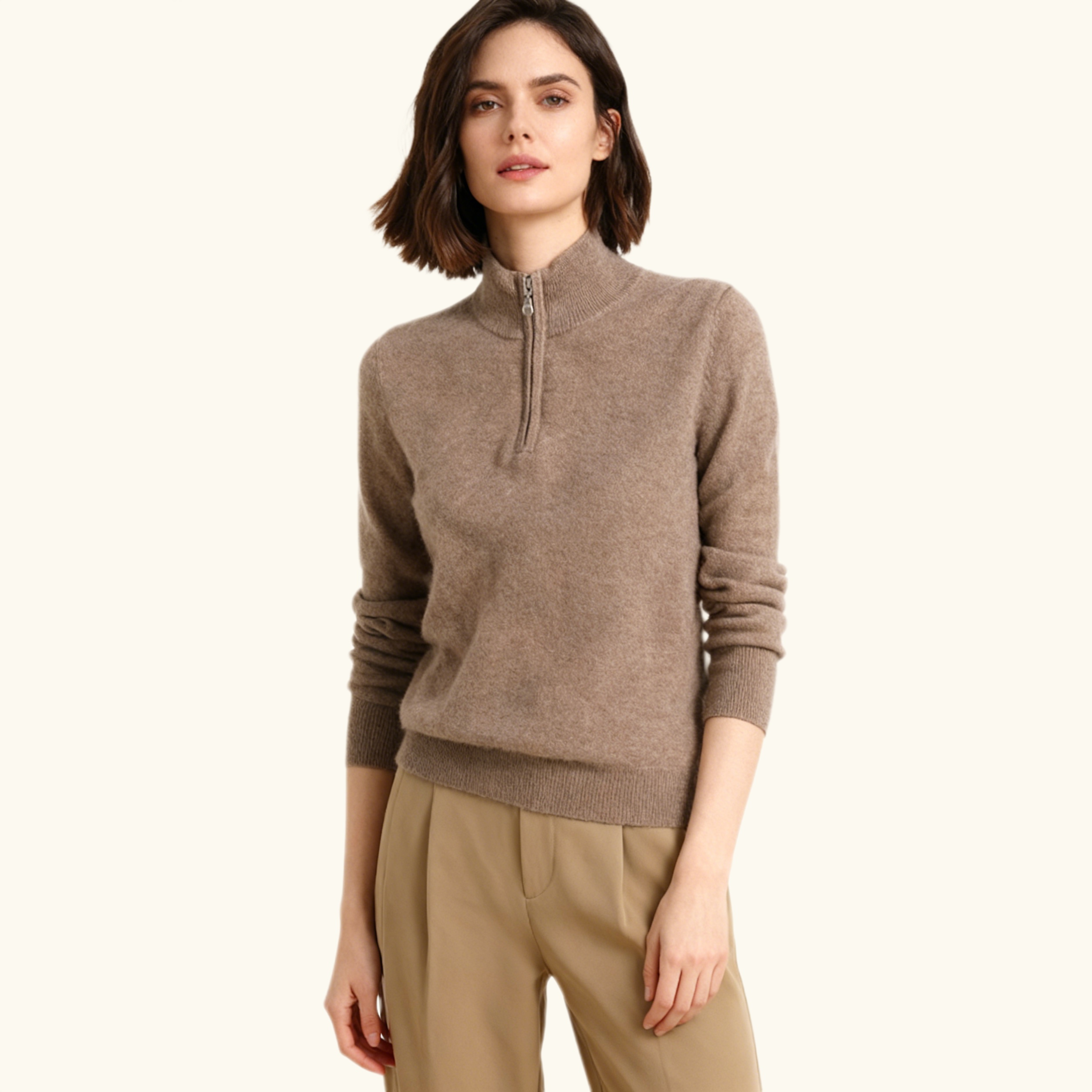 Women's Half-Zip Cashmere Sweater REAL SILK LIFE