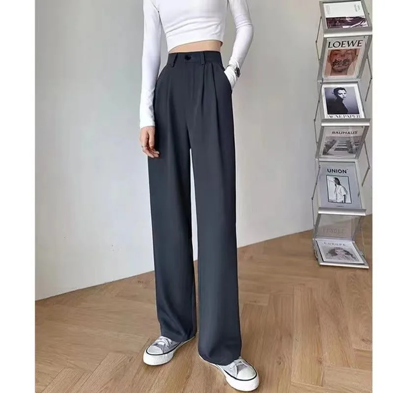 Athvotar Athvotar Pants Female Autumn 2024 New High Waist Pendant Straight Pear Shaped Pants Narrow Version Of The Floor Wide Leg Pants