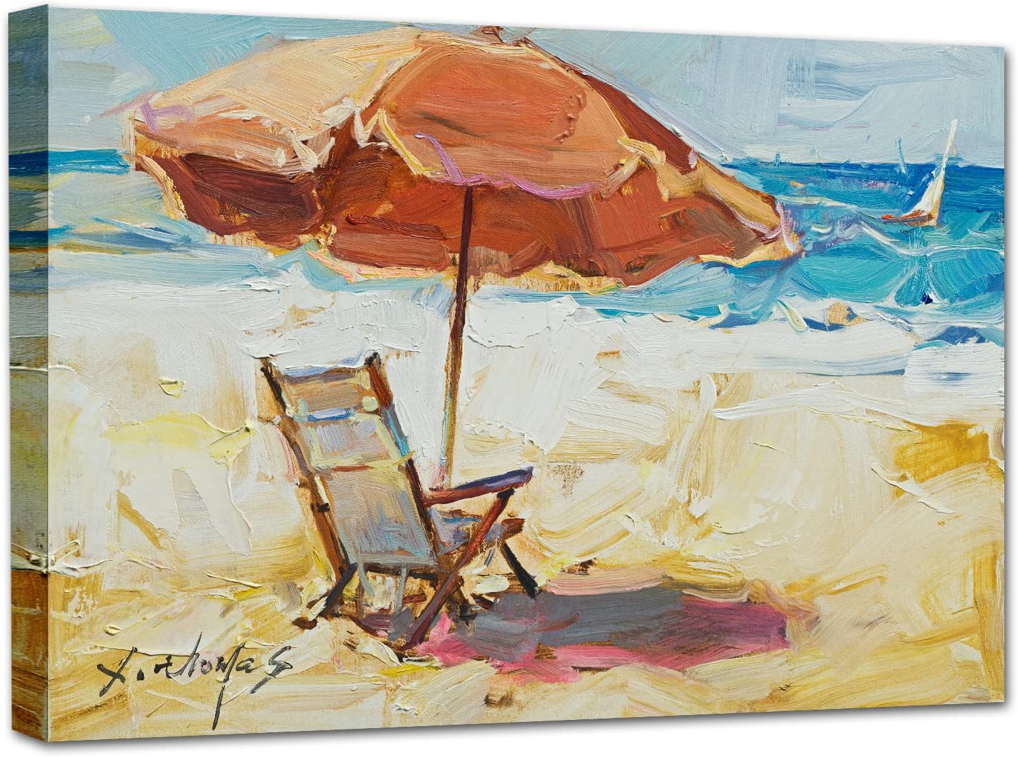 Large Beach Canvas Wall Art Beach Umbrella Chair Seascape Paintings Prints, Seaside Costal Ocean Pictures for Living Room Bedroom Bathroom Wall Decorations, Yellow Blue Artwork 24x32 Inches Beach umbrella #2