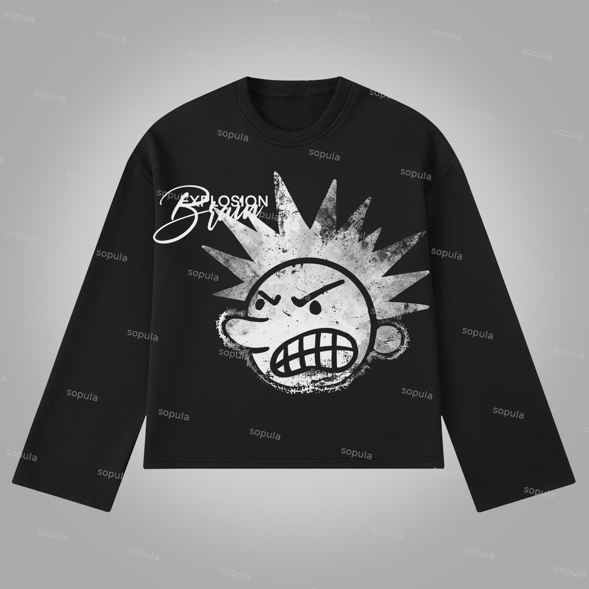 Sopula Casual The Brain Explodes Print Graphic Cotton Long Sleeve T-Shirt - SOPULA