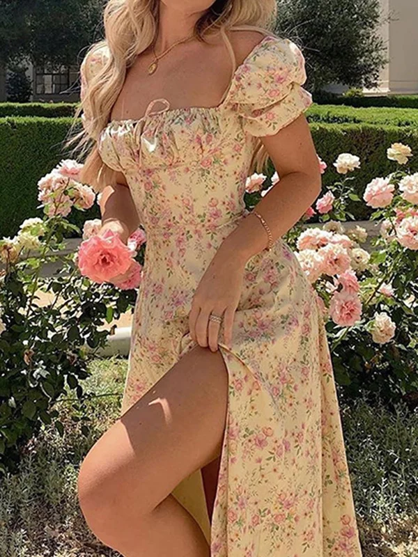 French Floral Open Back Slim Fit Sling Dress