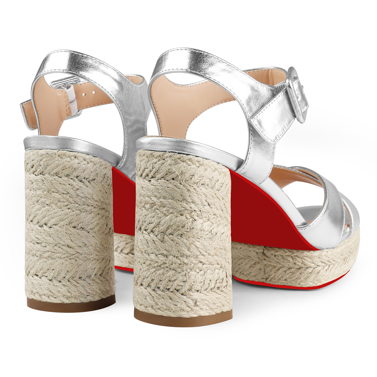 95mm Espadrille Platform High Heels for Women Ankle Strap Chunky Red Bottom Sandals-MERUMOTE