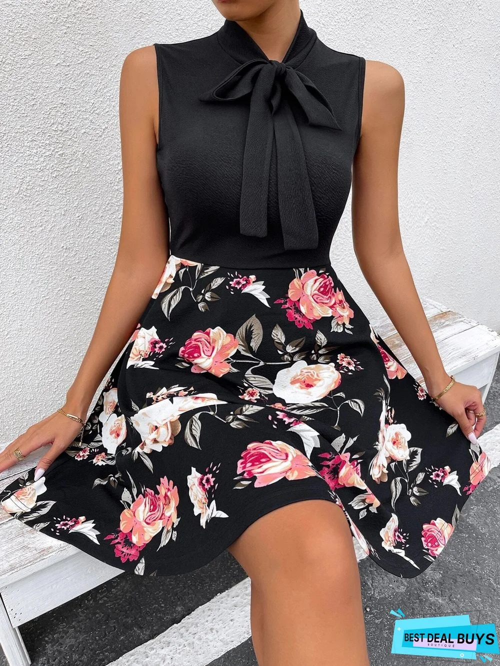 New Printed Short Skirt Bow Tie Dress
