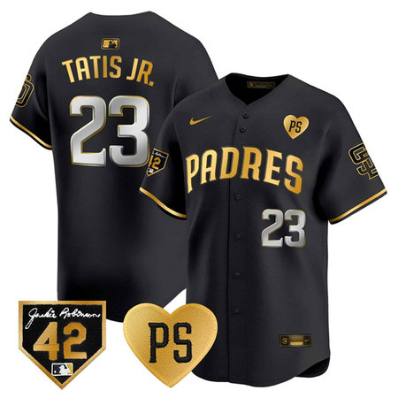 Youth San Diego Padres #23 Fernando Tatis Jr. Black "For Peter" & Robinson Patch Limited Jersey