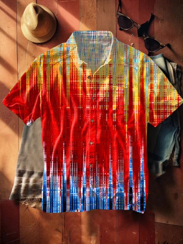 Men's Abstract Art Gradient Rainbow Print Short Sleeve Shirt
