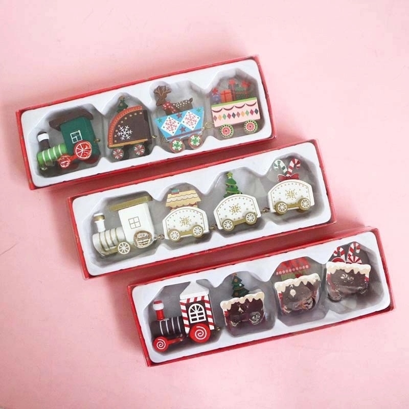 Cartoon Christmas Track Train Wooden Decorative Truck Toy 1 Set