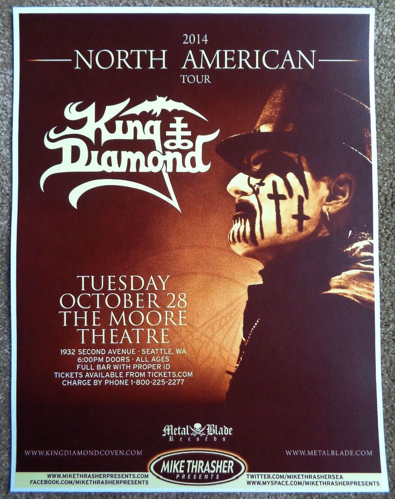 KING DIAMOND 2014 Gig POSTER Seattle Concert Washington