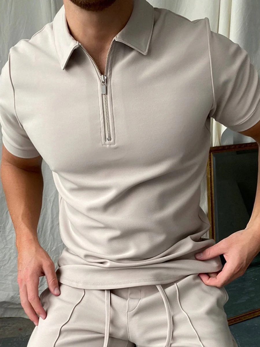Zip Solid Color Polo Shirt