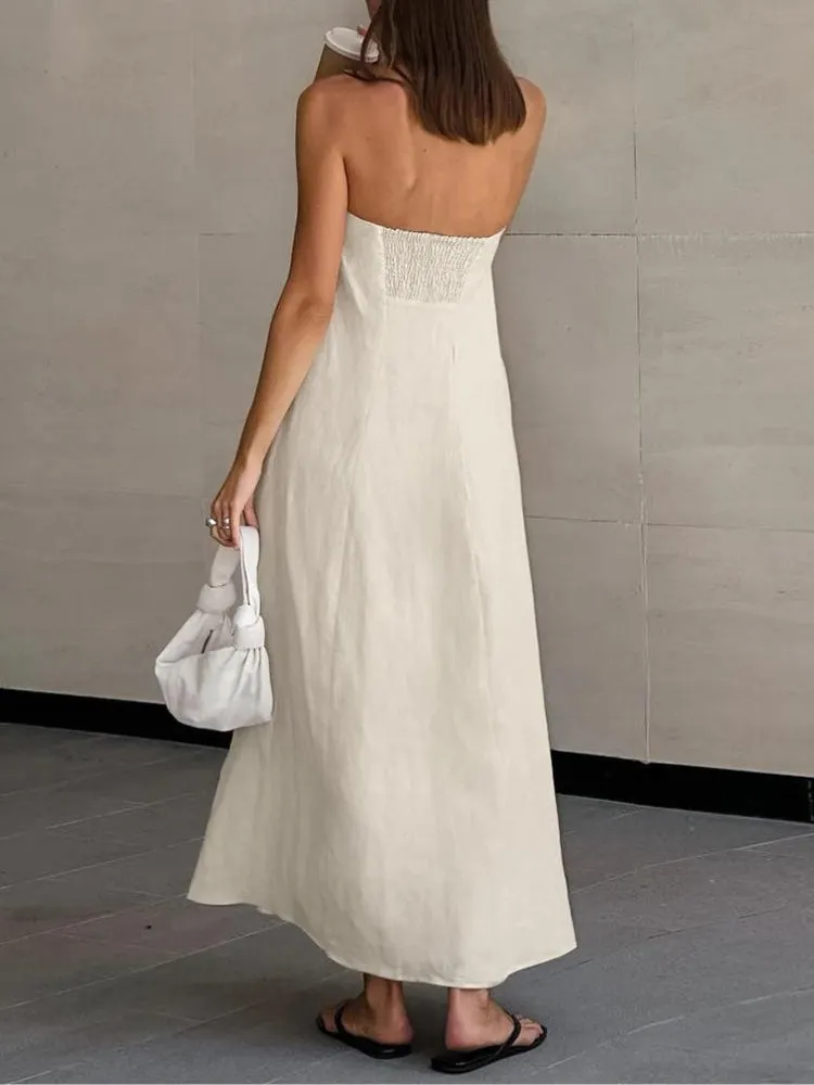 Brownm Linen Midi Dress
