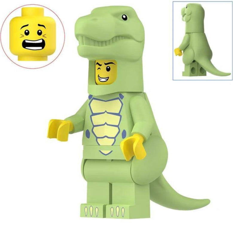 Green Tyrannosaurus Costumed Fan Custom Minifigure Minifigure Bricks monstertoys