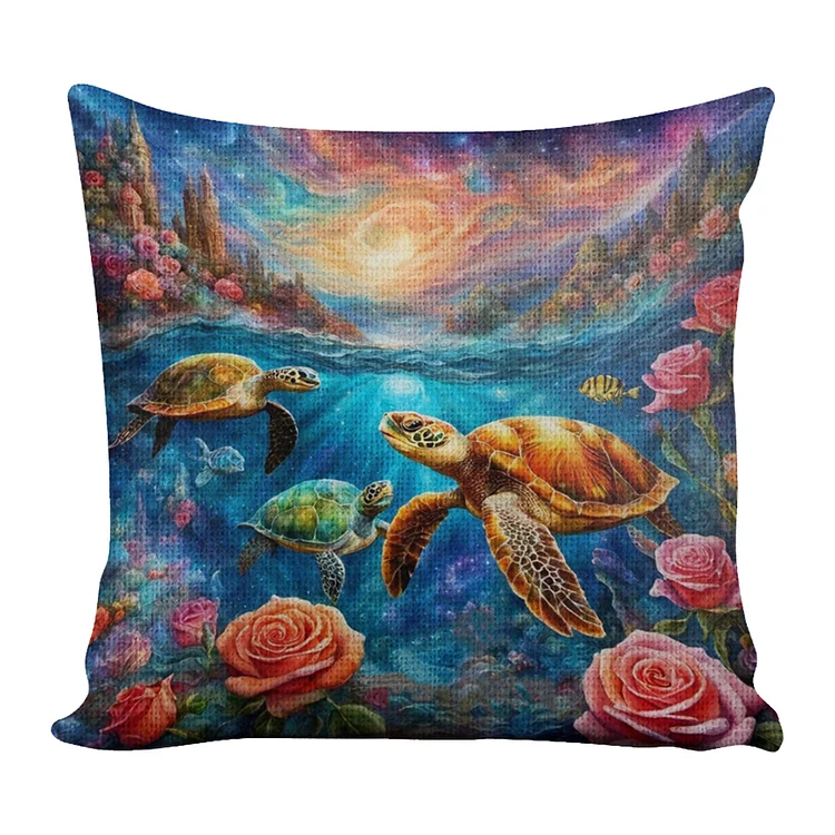 11CT Cotton Rose Turtle Cross Stitch Handicraft Embroidery Pillowcase 45x45cm gbfke