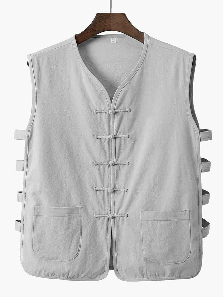 Men's Chinese Style Knot Button Cotton And Linen Vest