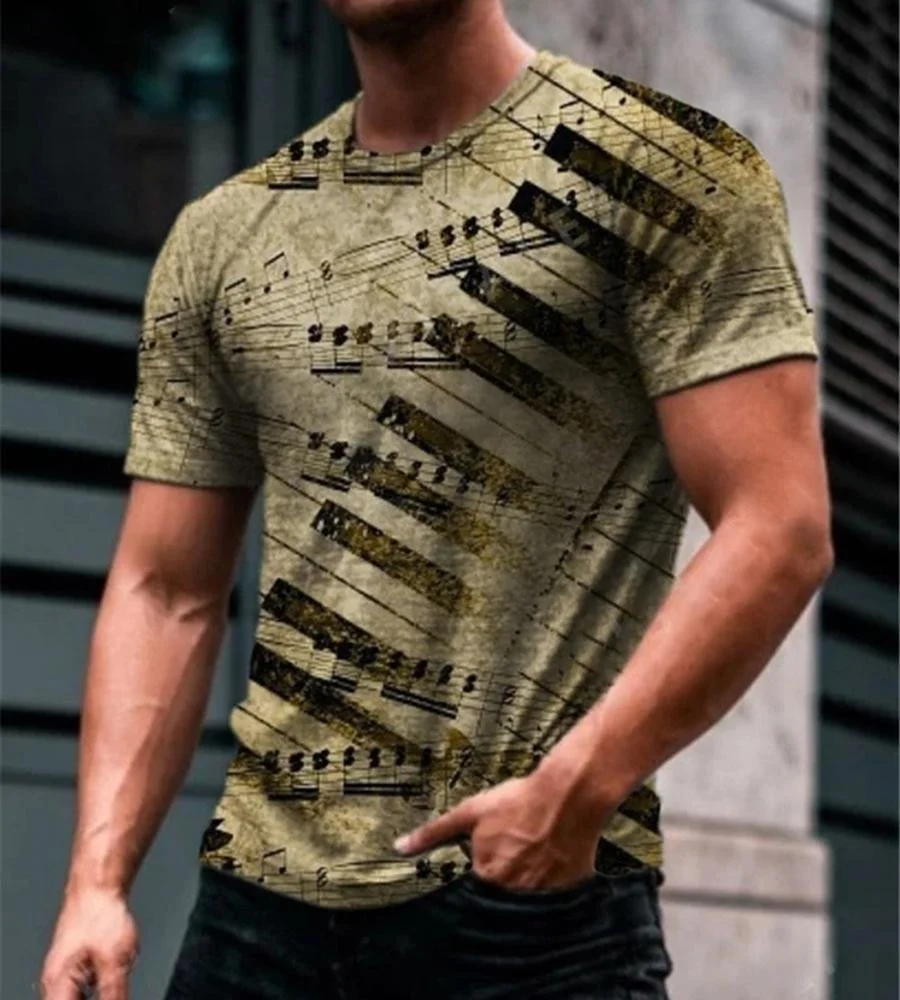 Men Piano Print Casual T-shirts