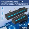 Concentrateur USB Haute Vitesse &agrave; Plusieurs Ports avec Interrupteurs Ind&eacute;pendants