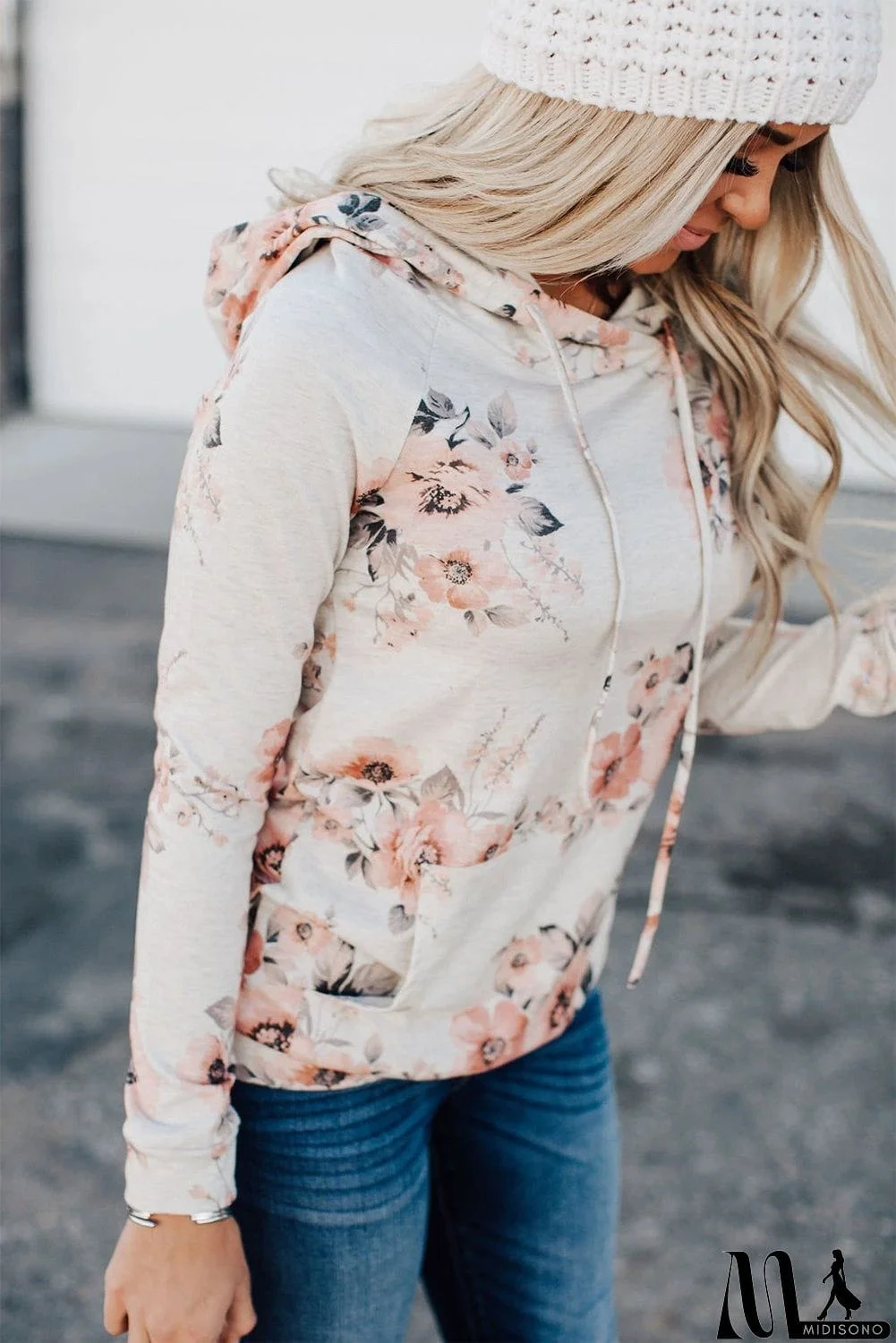 MidiSono - Floral Hoodie with Kangaroo Pocket