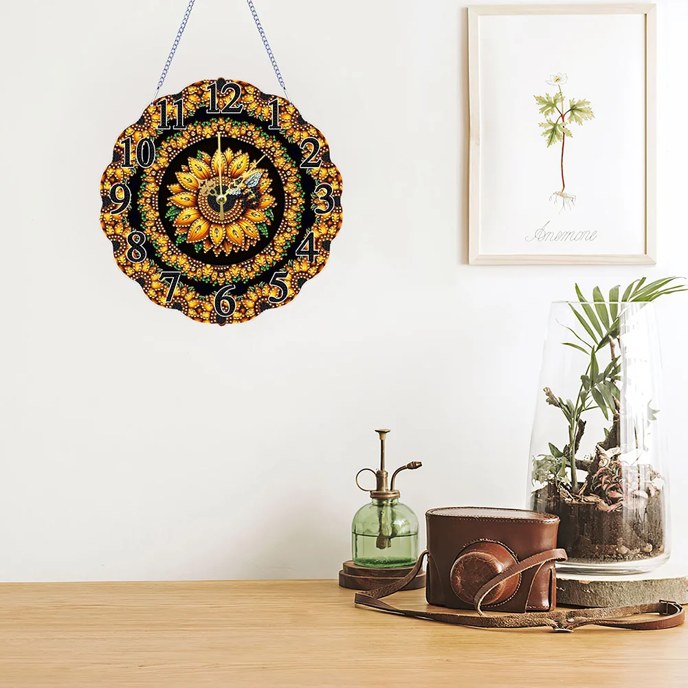 DIY Sunflower Bee Special Shape Diamond Painting Hanging Clock for Home Decor