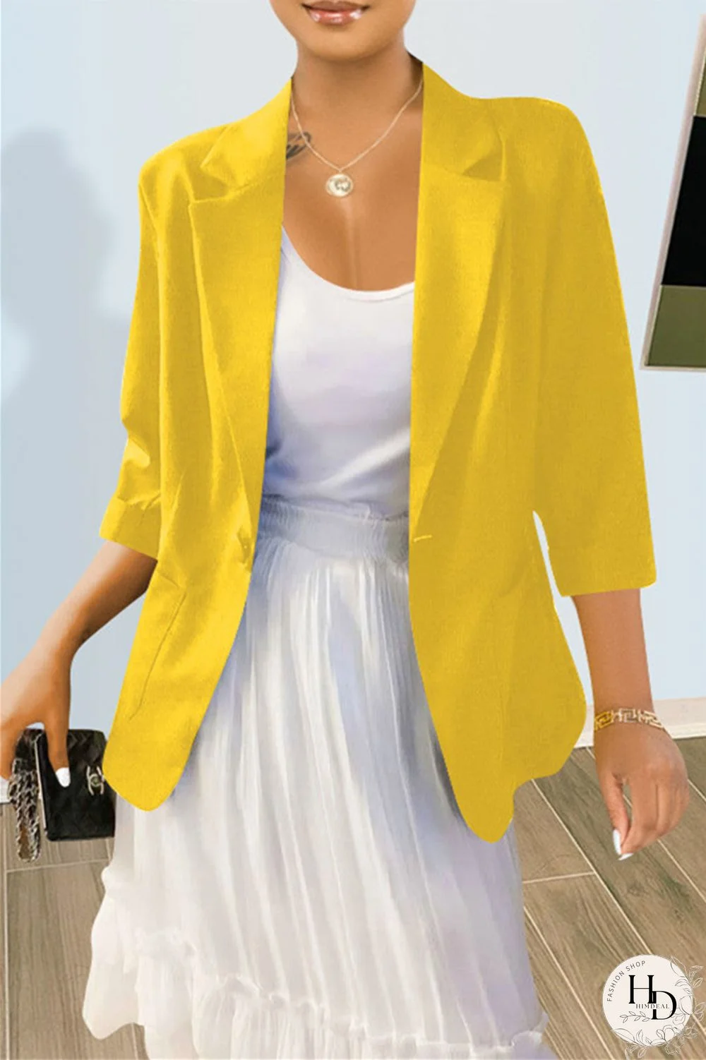 White Fashion Casual Solid Cardigan Turndown Collar Outerwear