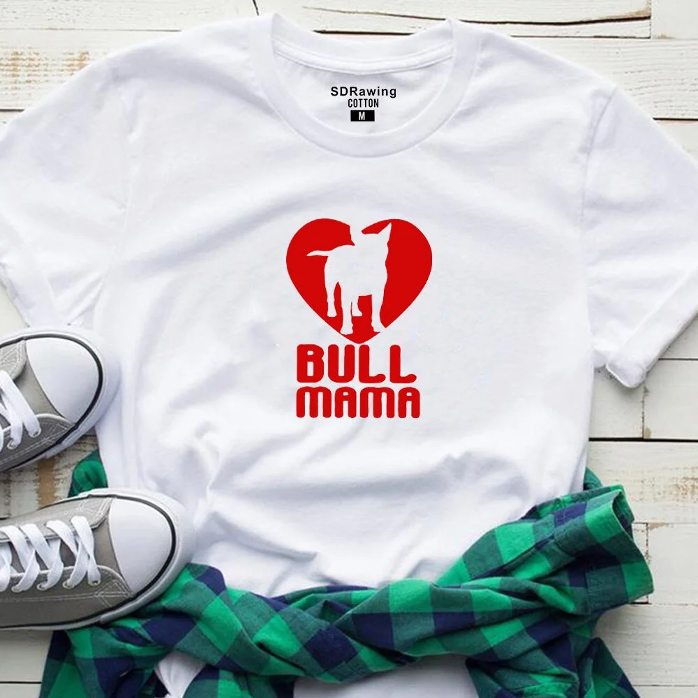 Women's Bull Terrier T-shirt Bull Mama hand print shirt Bullterrier lover gift idea Psiakrew womens T-shirt cotton tops tees