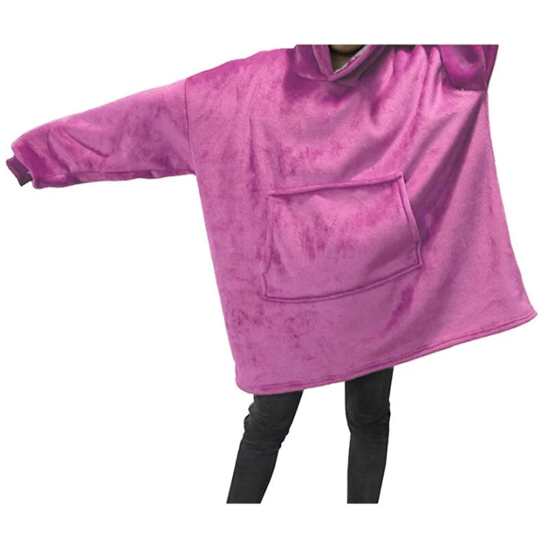 Winter Women Blanket Hooded Sweatshirt Solid Fleece Warm Long Sleeve Oversize Long Hoodies TV Pocket Blanket Female Robe Coat