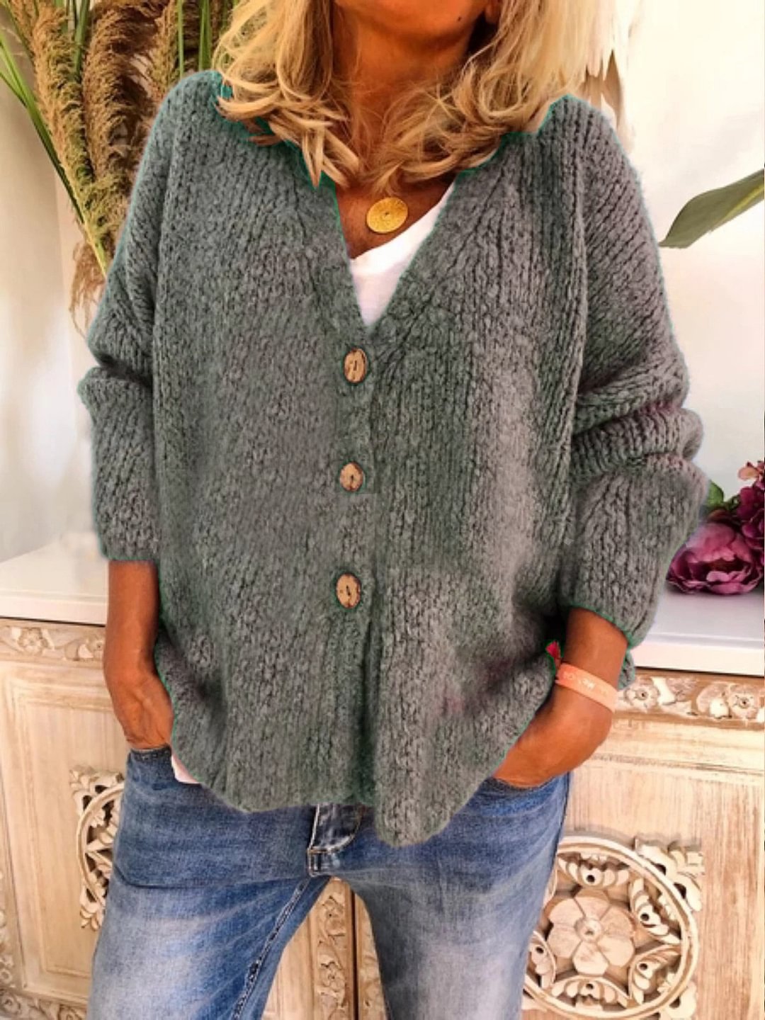 Casual Solid Color Sweater Cardigan