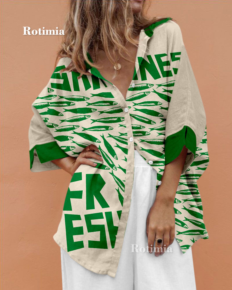 Rotimia Vintage green sardine print shirt