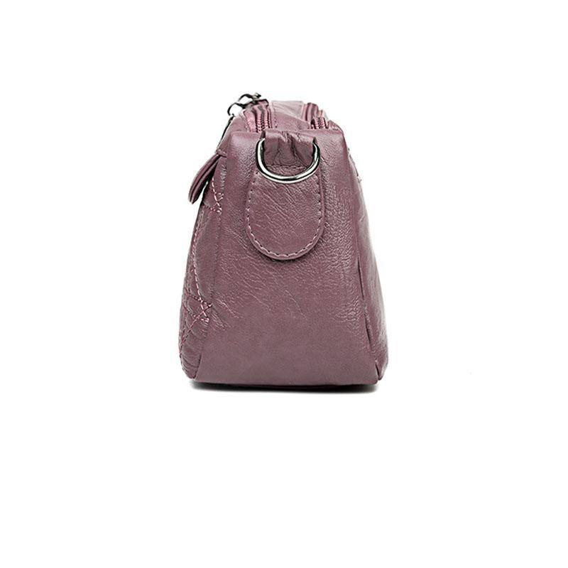 Ladies double-layer large capacity diagonal shoulder bag washed soft leather pouch