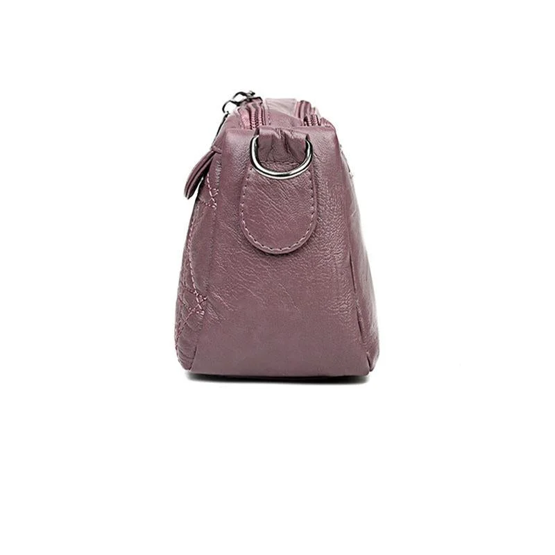 Ladies double-layer large capacity diagonal shoulder bag washed soft leather pouch