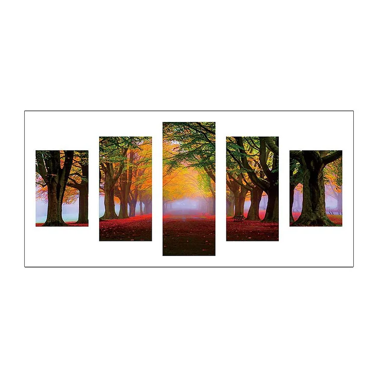 Woods 5-pictures Round Full Drill Diamond Painting 95X45CM(Canvas) gbfke