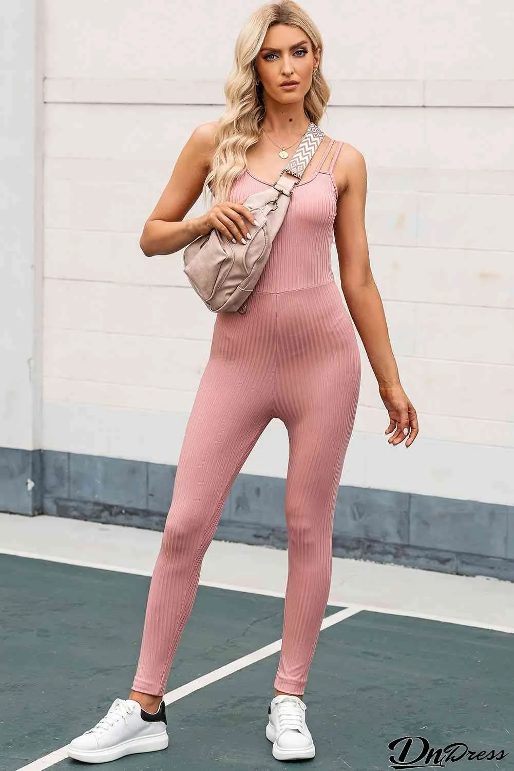 Double-Strap Scoop Neck Sports Jumpsuit