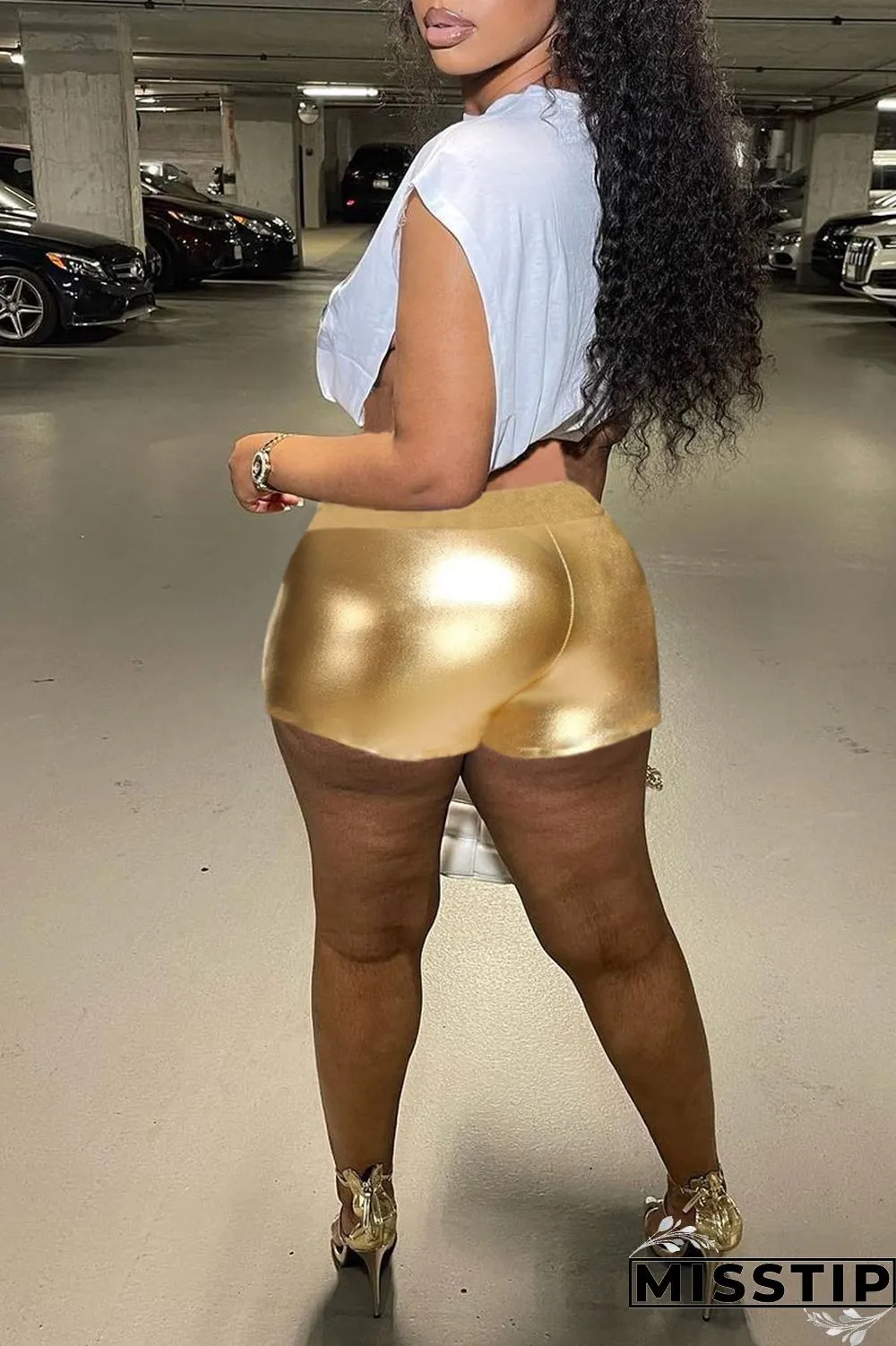 Gold Sexy Solid Patchwork High Waist Pencil Solid Color Bottoms