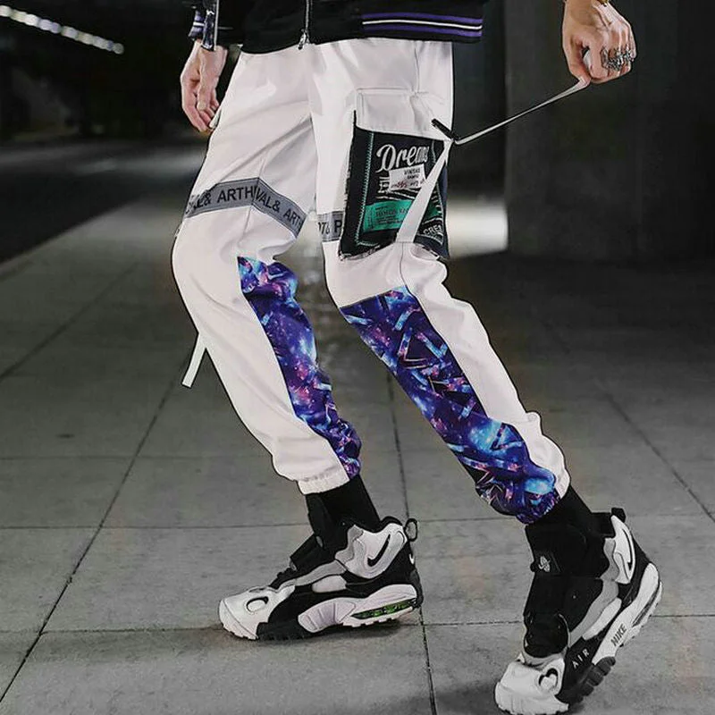 Men Hip Hop Black Cargo Pants joggers Sweatpants Overalls Men Ribbons Streetwear Harem Pants 2020 New Fashions Trousers