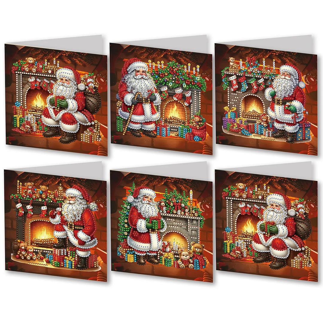 6Pcs Santa Claus DIY Diamond Painting Card for Friends Family Gift