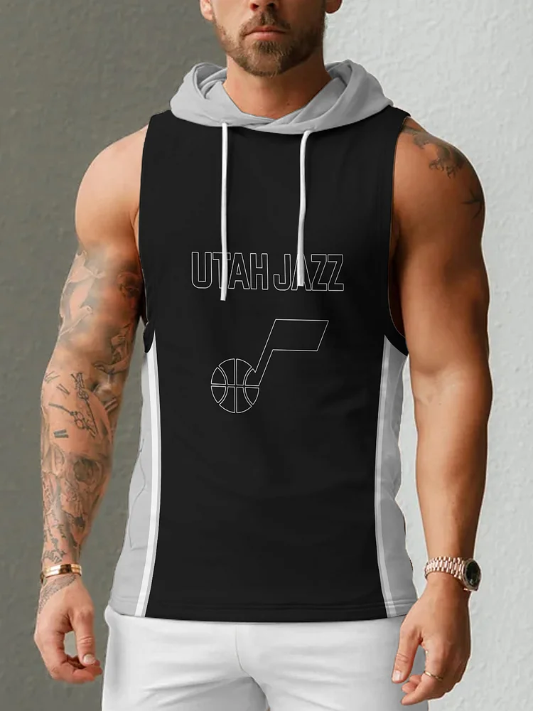Utah Jazz Men's Casual Comfy Sleeveless Hooded Tank Top