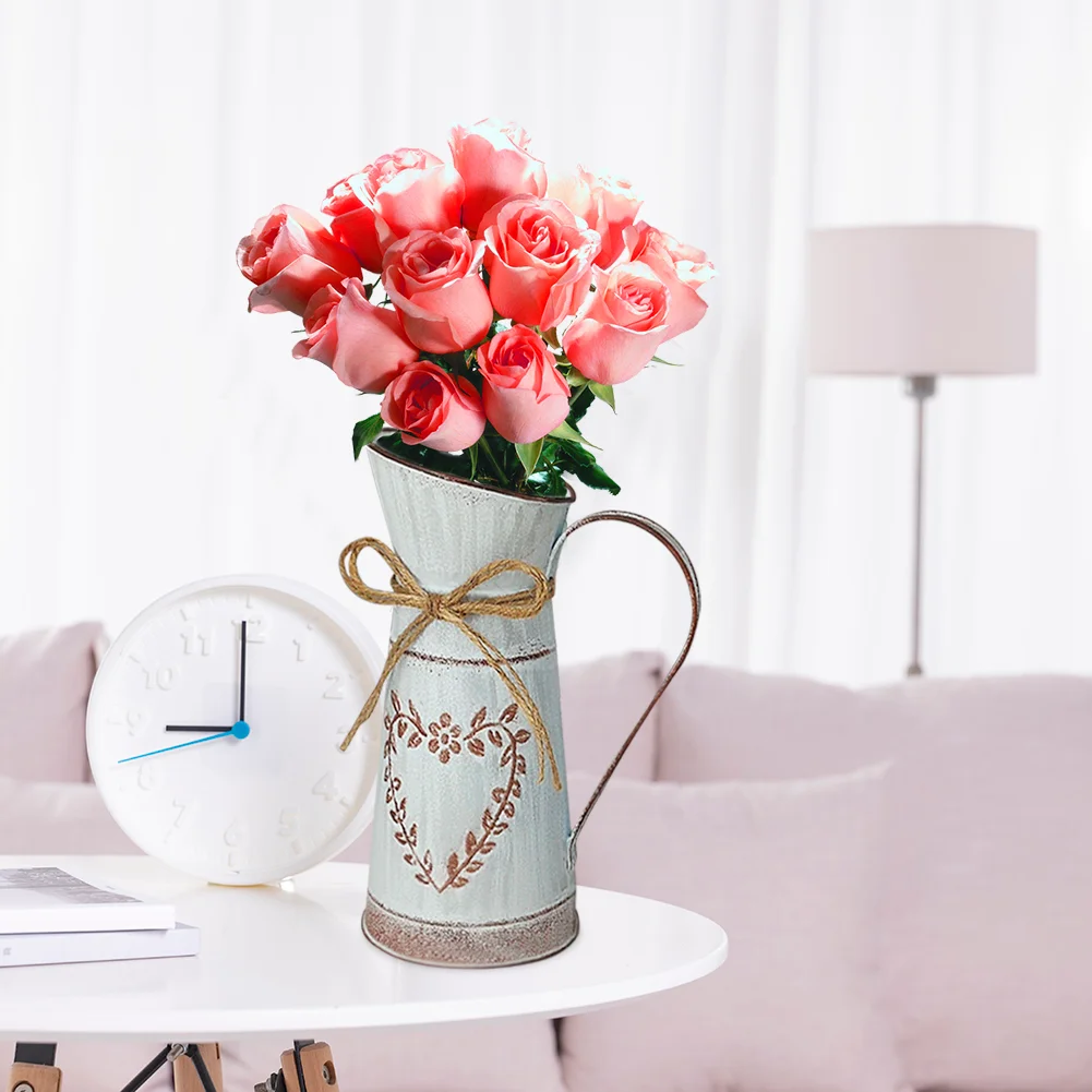 Rustic Metal Flower Vase Shabby Chic Dried Flower Can Bucket Holder (S)