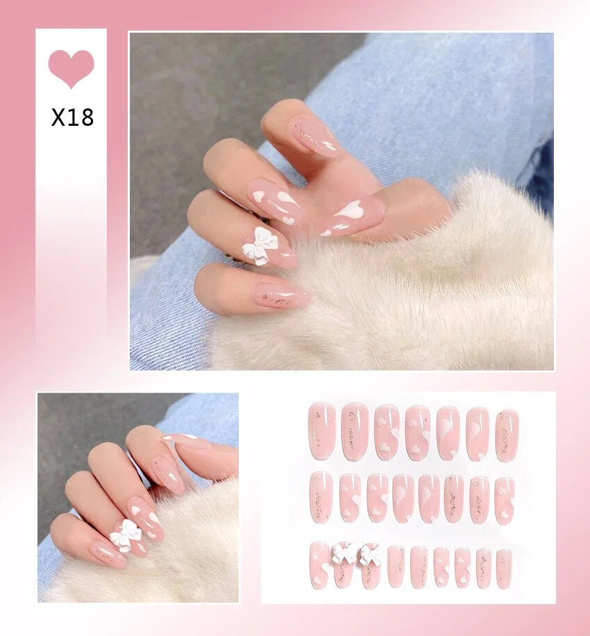 24Pcs/Set Nails Extension System Full Cover Coffin Medium Dripping Diamond Heart Shape Press on False Nail Tips-Nail Inspo