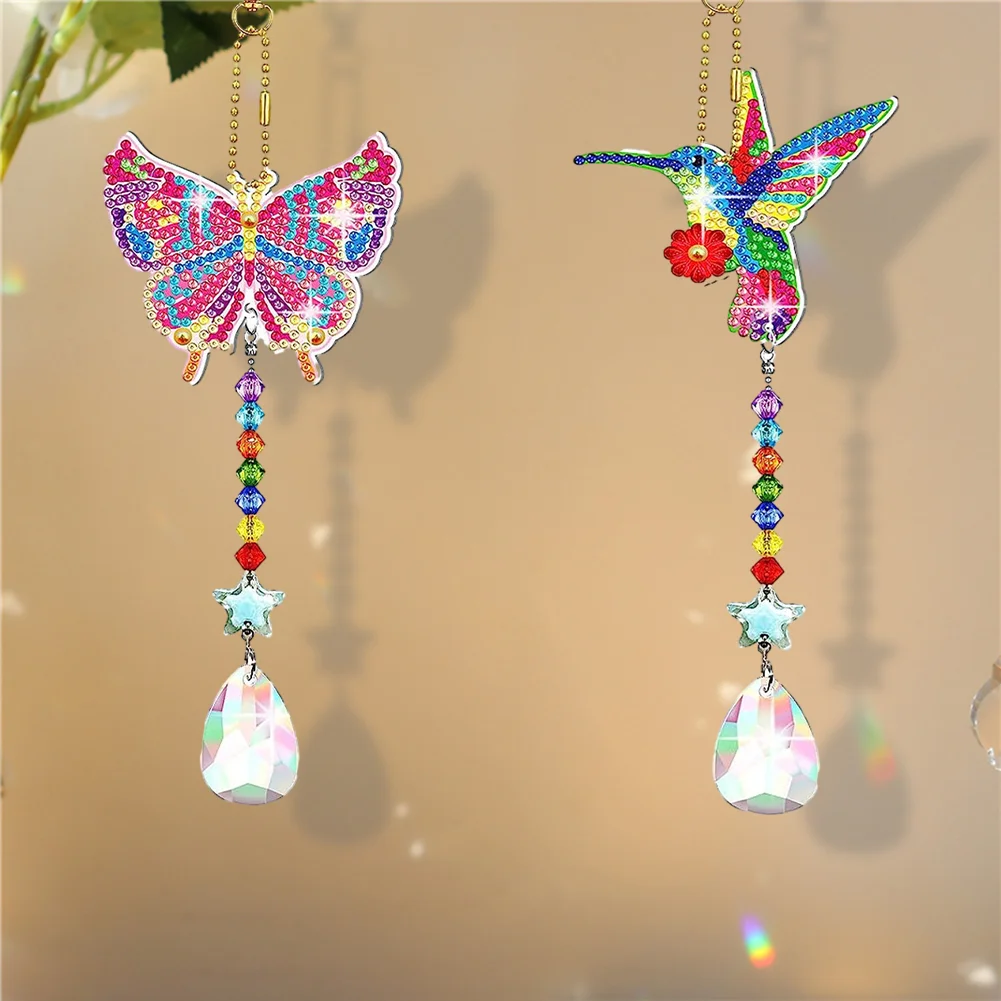 2pcs DIY Butterfly Hummingbird Suncatcher Diamond Drawing Hanging Ornament Kit