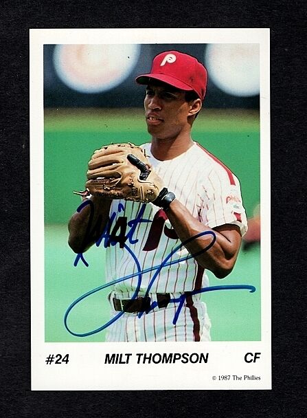 1987 TASTYKAKE MILT THOMPSON-PHILLIES AUTOGRAPHED TEAM ISSUED Photo Poster painting