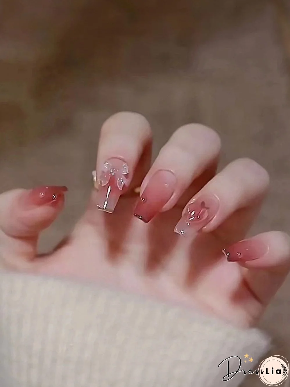 Pink Bowknot Heart Gradient Nail Sticker Set for Trendy Nail Art